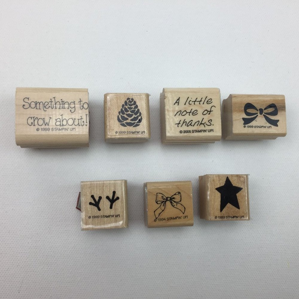 Stampin Up Assorted Note Thanks Bow Star Tracks Acorn Set 7 Rubber Stamps 1999